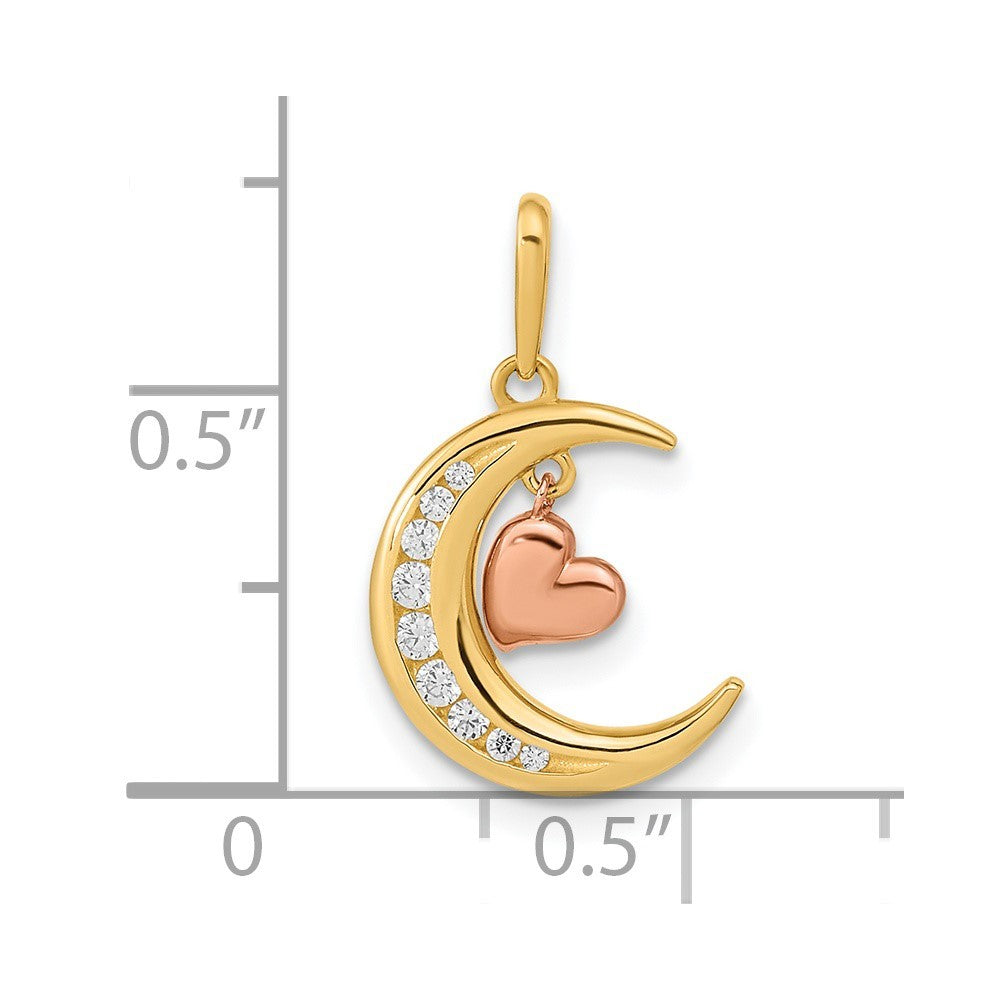 14k Two tone Gold CZ Moon Heart Pendant Necklace V987070