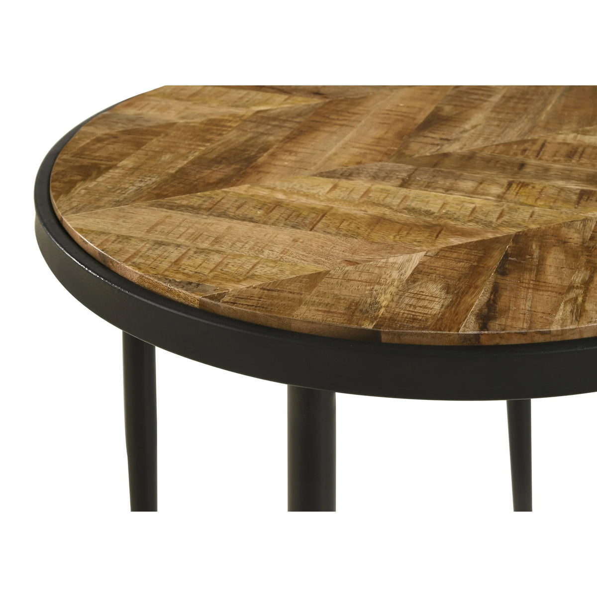 Round Metal Side Table in Natural Mango and Black L9691