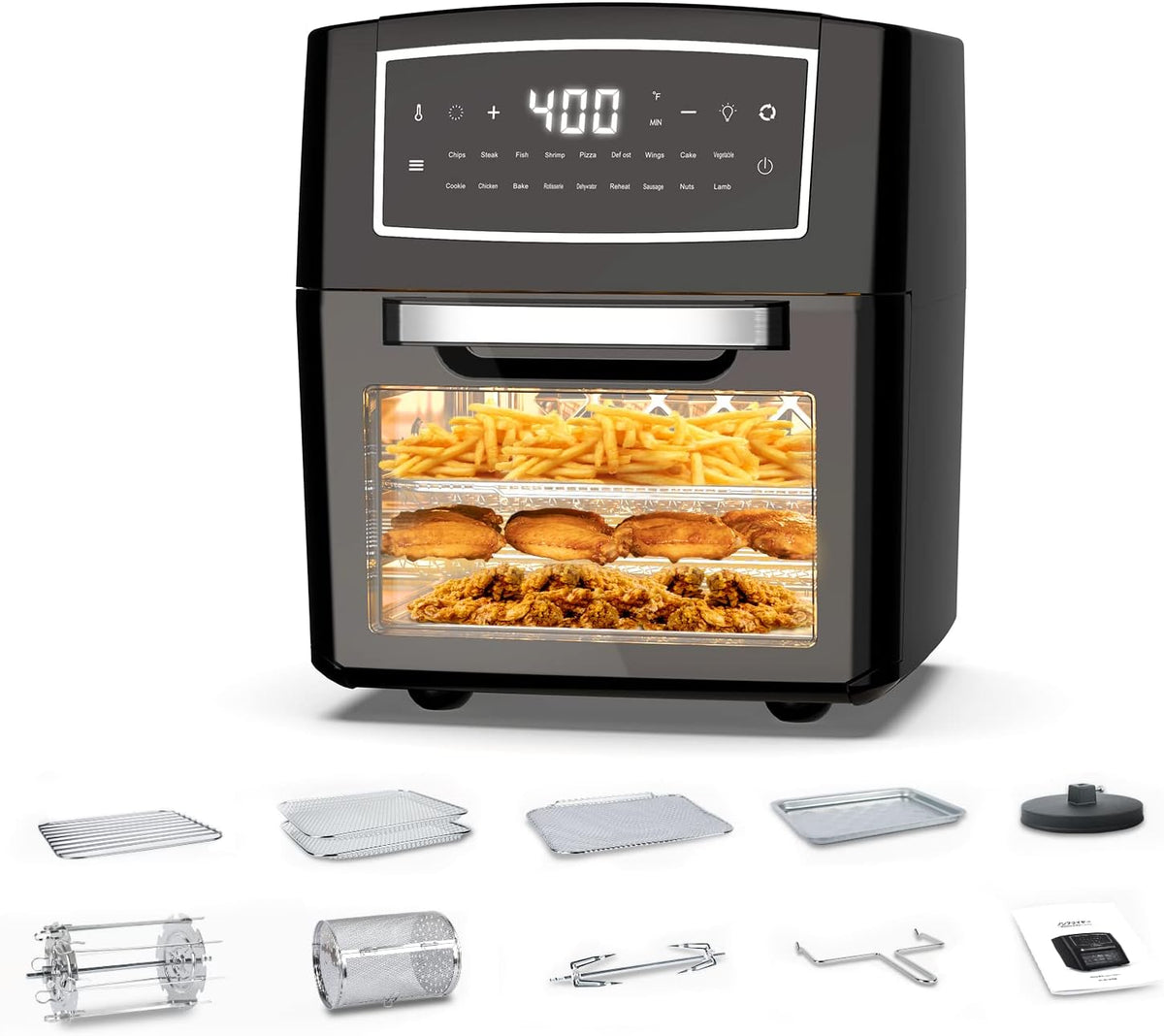 18 in 1 Convection Air Fryer Toaster Oven, 12L, 1500w, Black Q663779