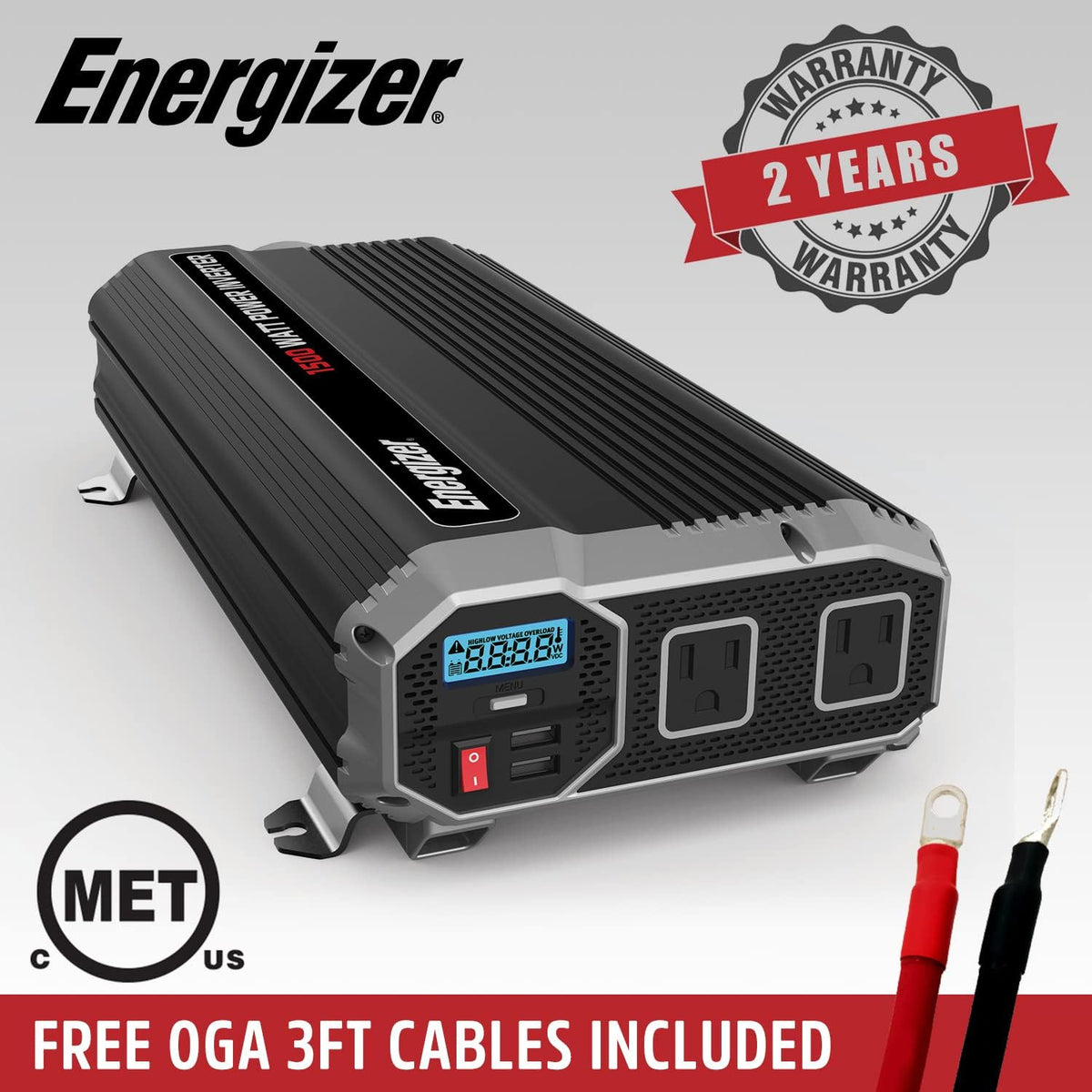 1500 Watts Modified Sine Wave Car Inverter, 12v to 110v, Two AC Outlets, Two USB Ports (2.4 Amp), DC to AC Converter N72652