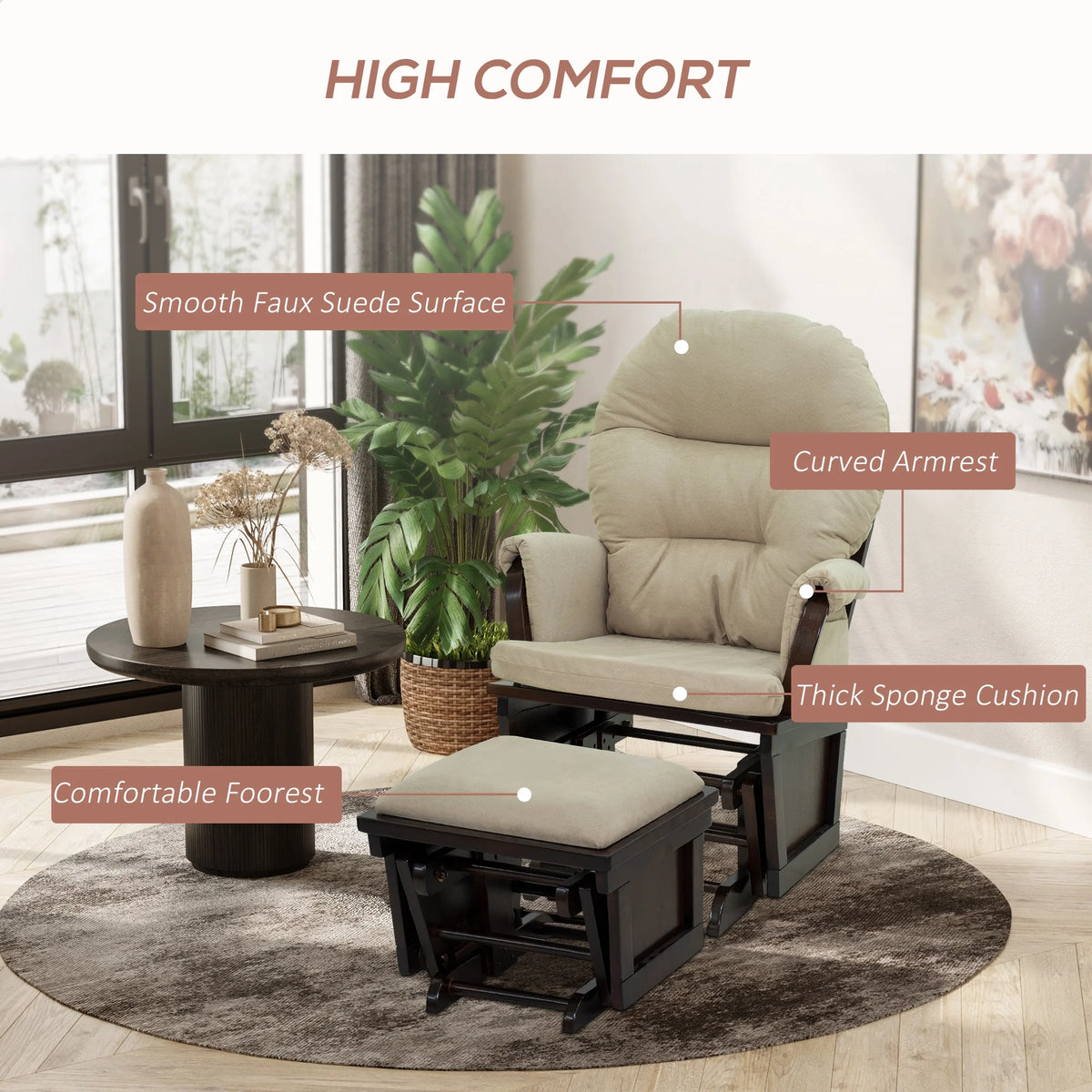 Cream White Nursery Glider Rocking Chair with Ottoman B72965