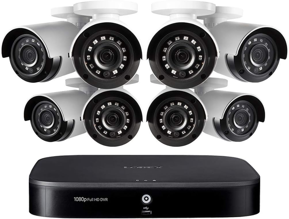1080p HD 8-Channel Security System with Eight Weatherproof Bullet Security Camera L9843