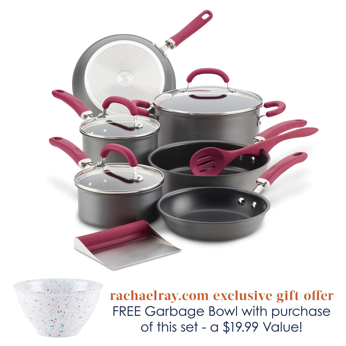 11 Piece Nonstick Pots and Pans Set, Burgundy Handles R252