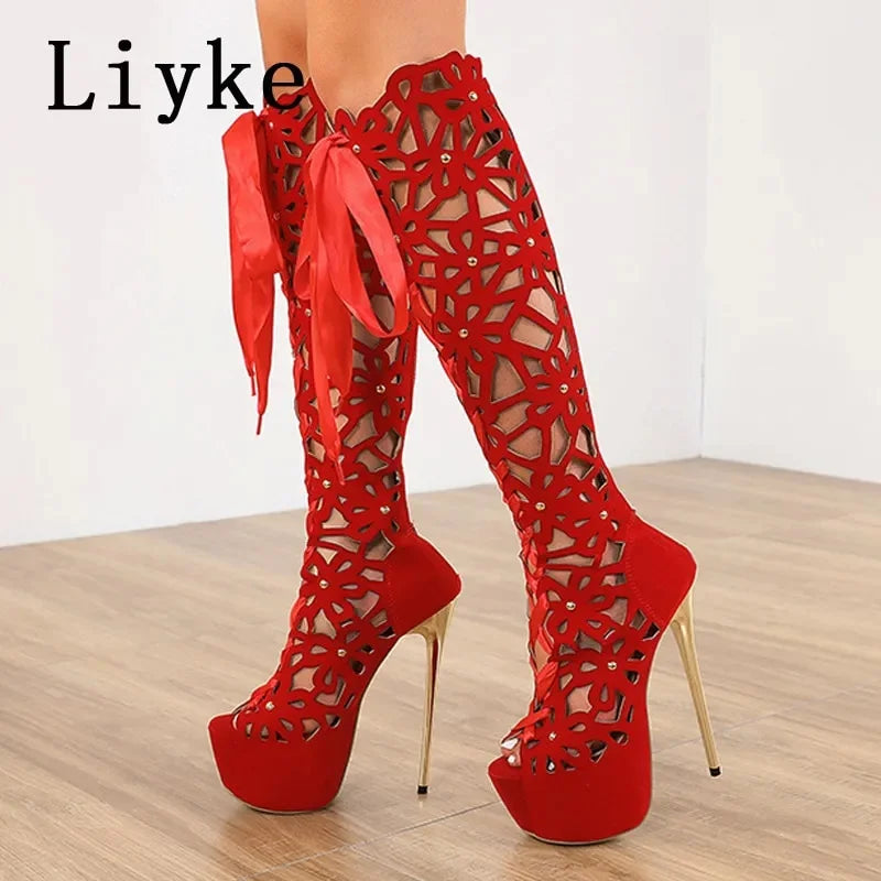 16CM Ultra Thin High Heels Over The Knee Boots Black E370793