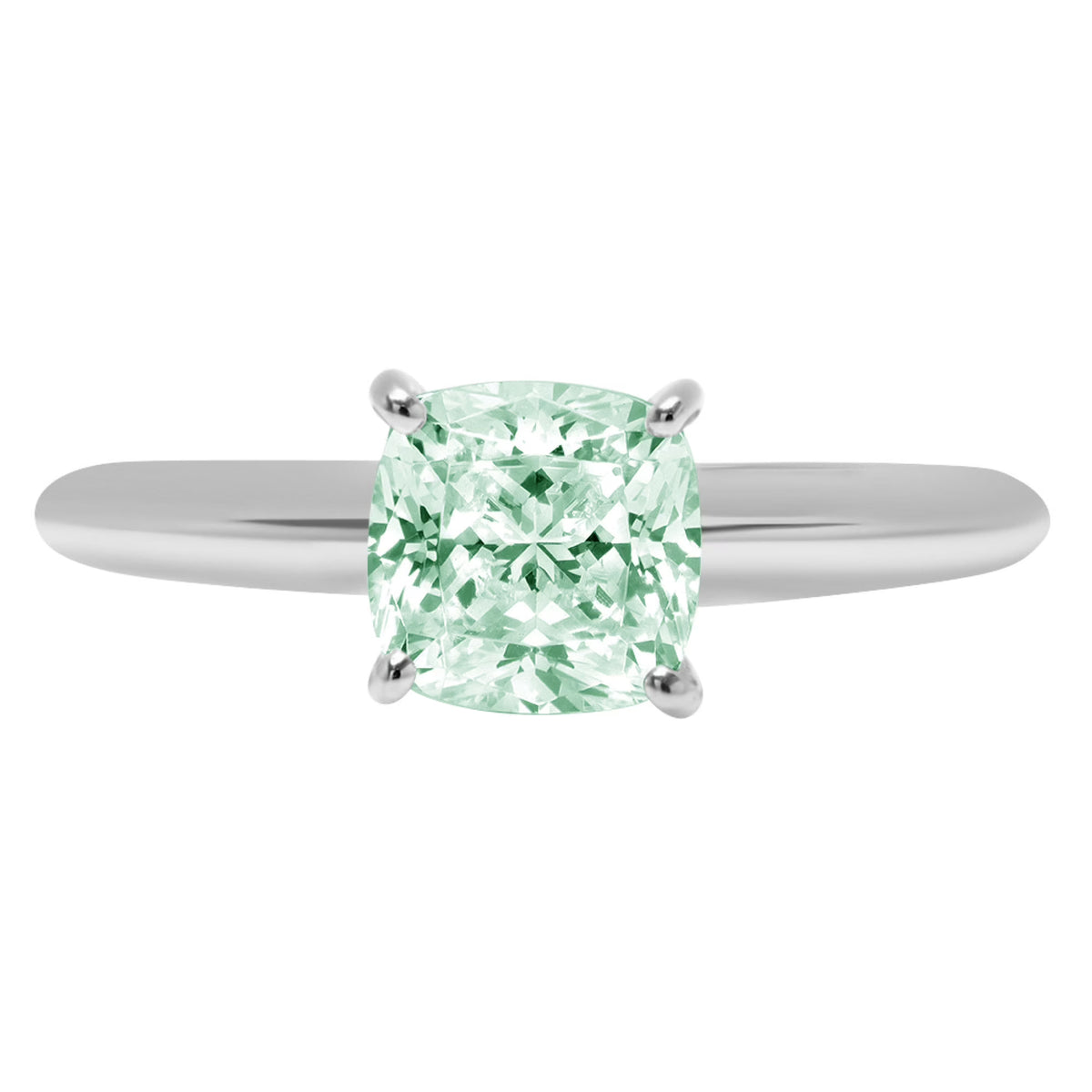 1.5ct Cushion Cut Green Simulated Diamond Solid 18k White Gold Solitaire Ring Size 3.5 S922797