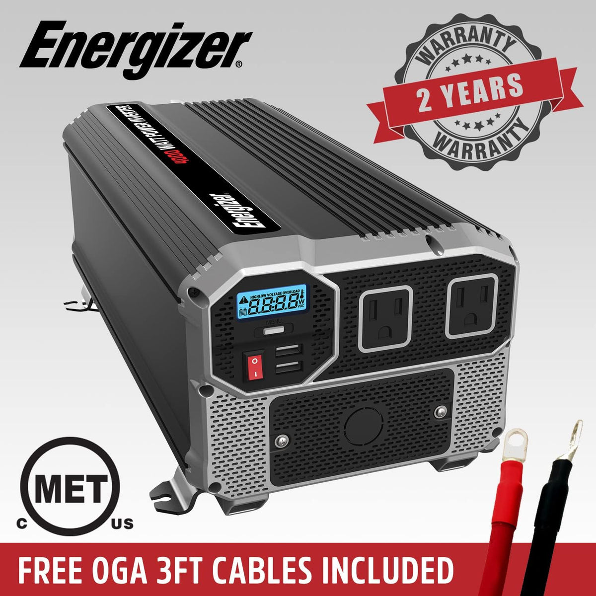 1500 Watts Modified Sine Wave Car Inverter, 12v to 110v, Two AC Outlets, Two USB Ports (2.4 Amp), DC to AC Converter N72652