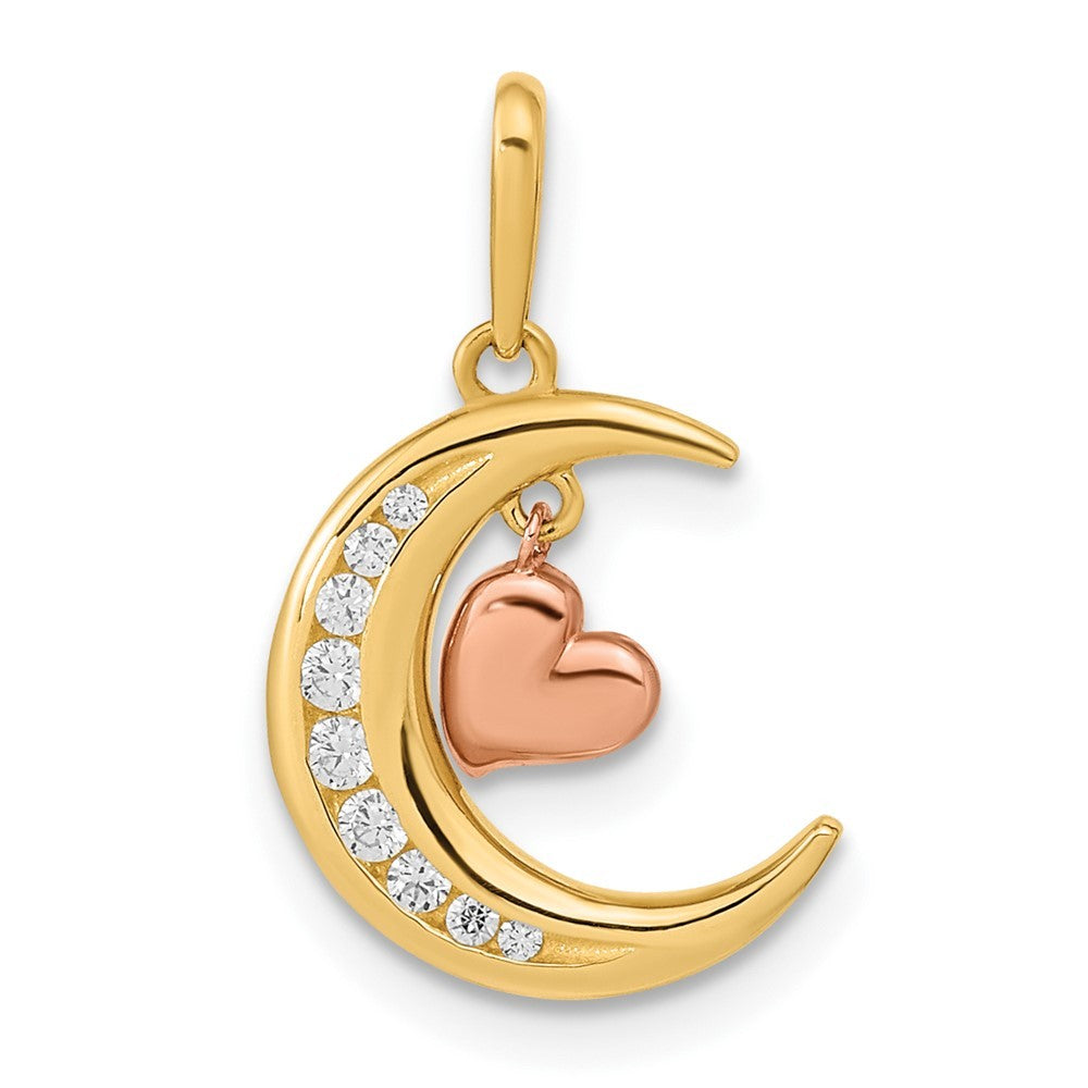 14k Two tone Gold CZ Moon Heart Pendant Necklace V987070