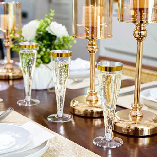 100 Pack 4.5 Oz Gold Rim Clear Plastic Champagne Flutes B12073