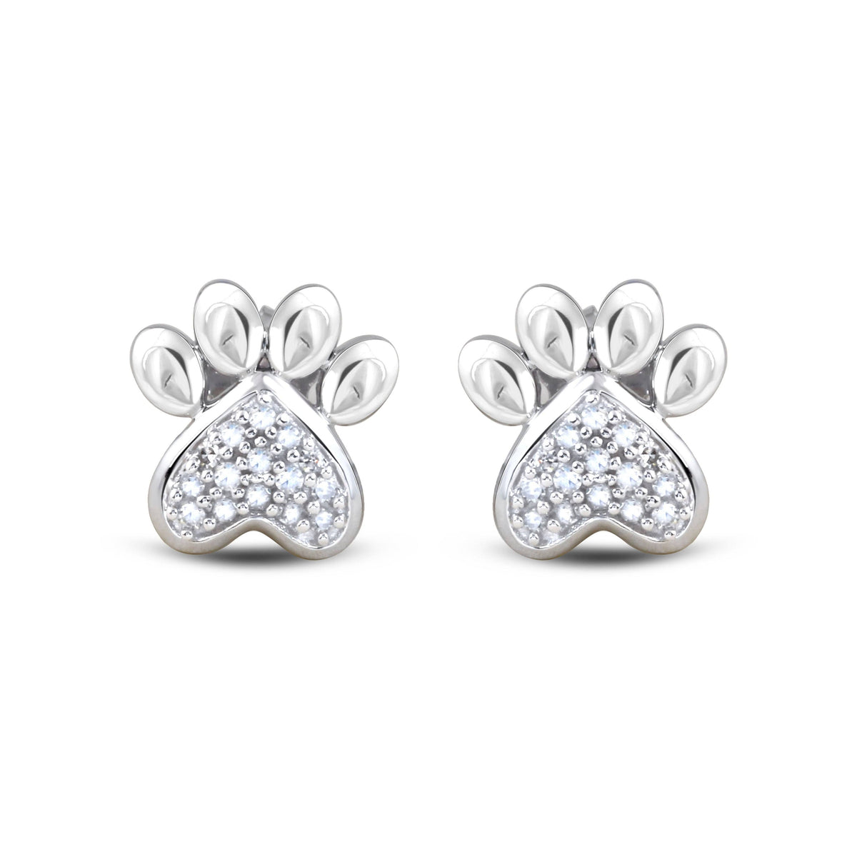 10K White Gold Diamond Accent Dog Paw Print Earrings I684387