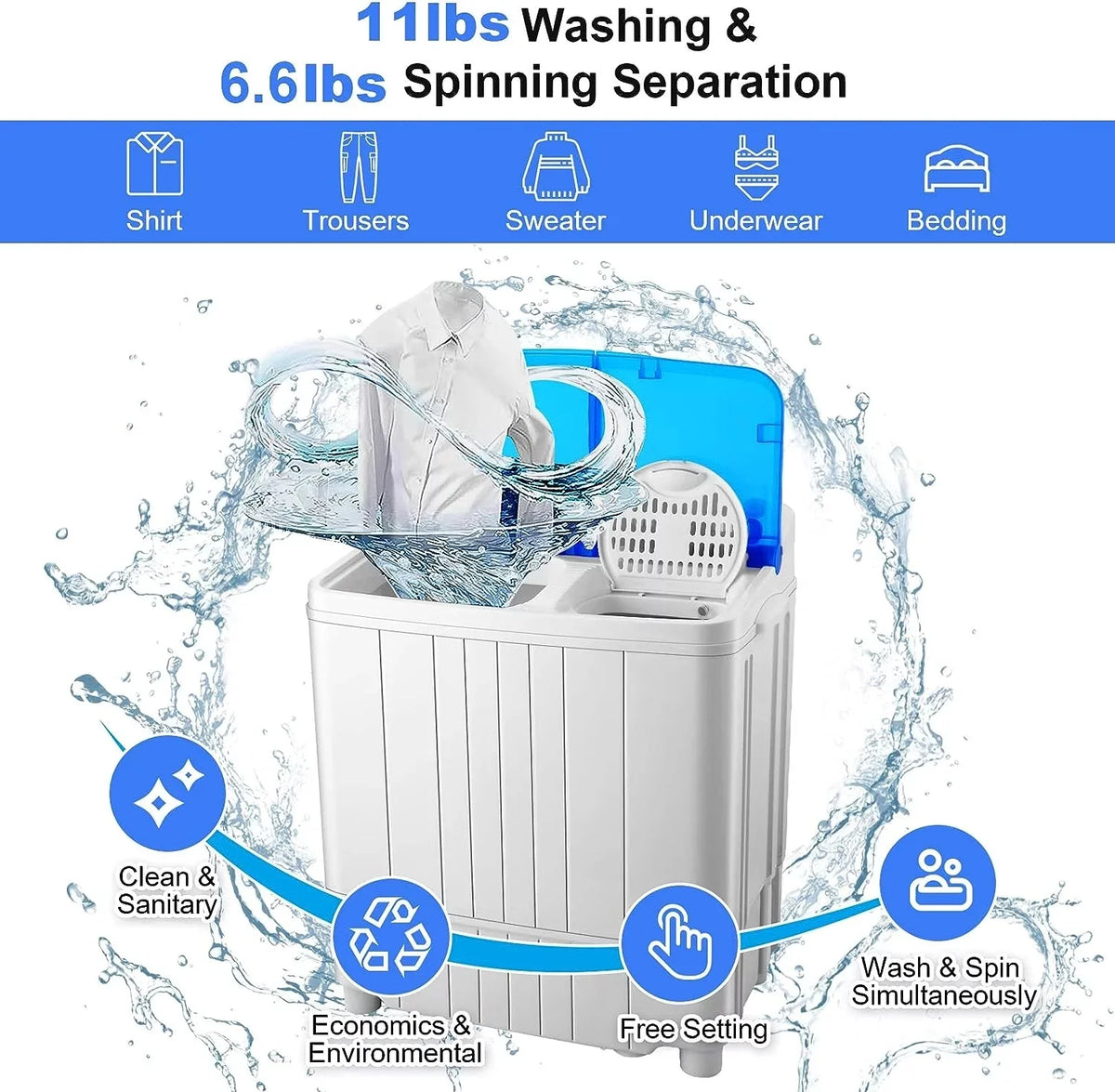 11lbs Washer & 6.6lbs Spin Dryer Combo Washing Machine V3564