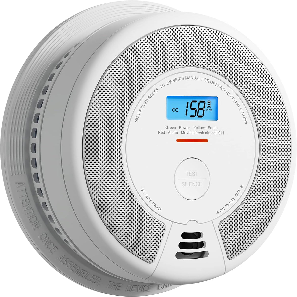 10-Year Battery Smoke Carbon Monoxide Alarm Detector with Large LCD Display H8462