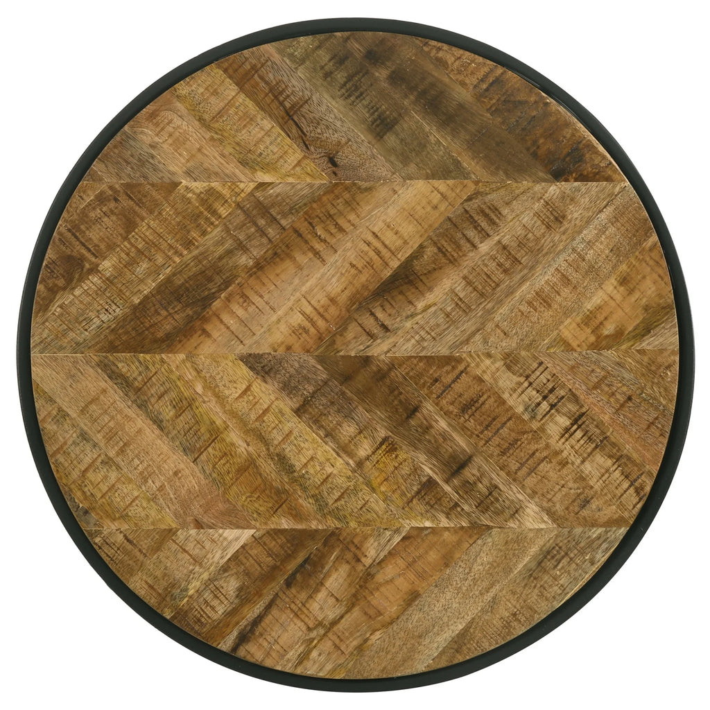 Round Metal Side Table in Natural Mango and Black L9691