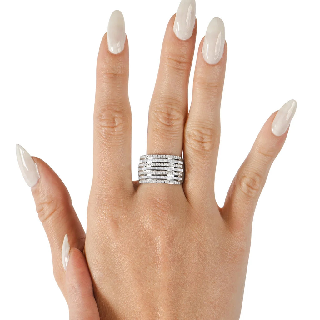 1 Carat Baguette and Round Colorless Diamond Band Ring In Sterling Silver Y584