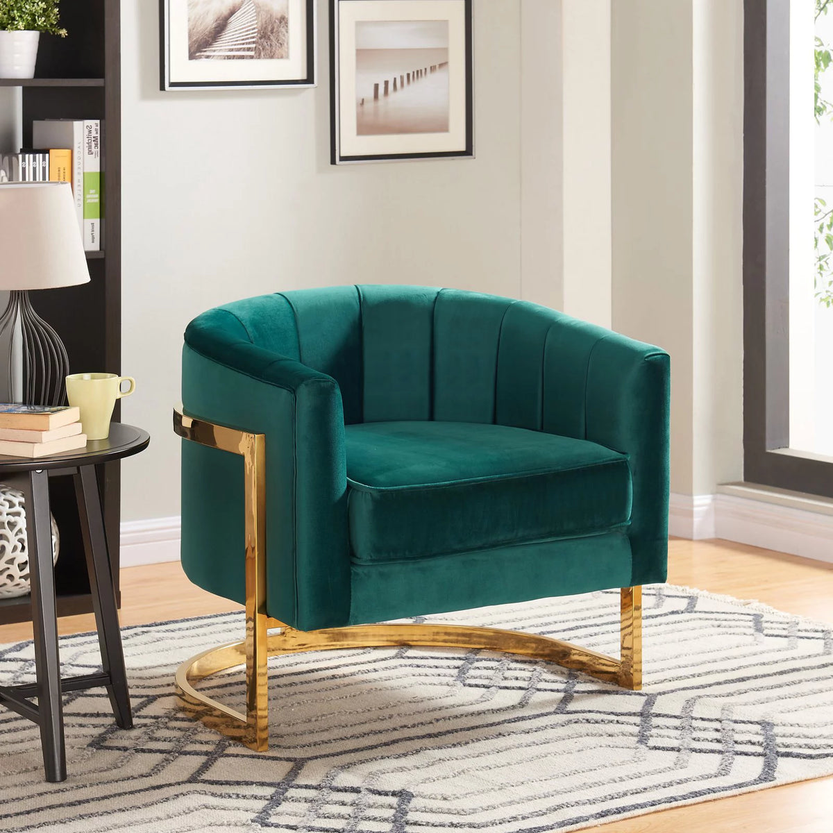 Green Velvet Accent Chair with Stainless Steel Base S611296