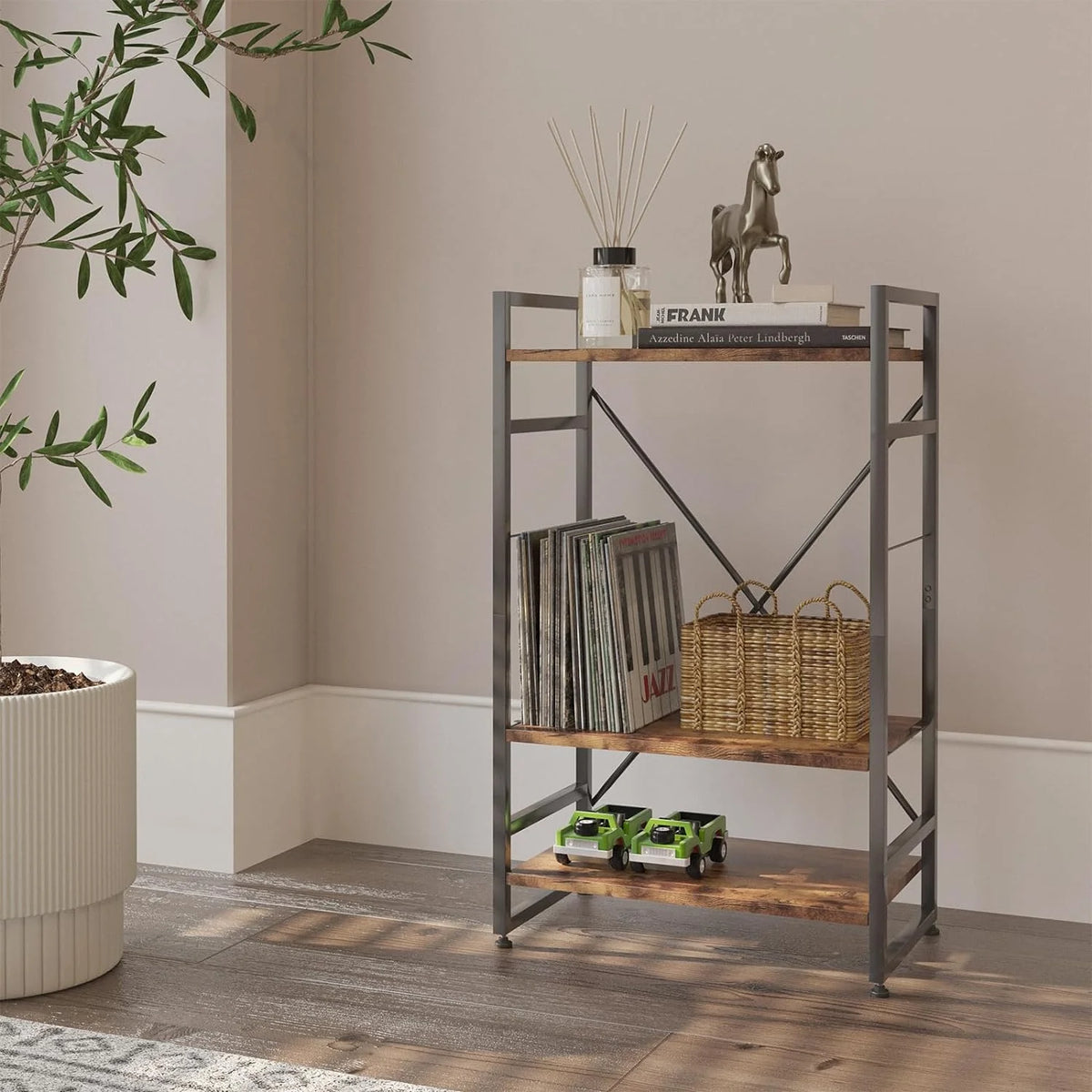 3 Tiers Rustic Brown Wooden Bookshelf X46238