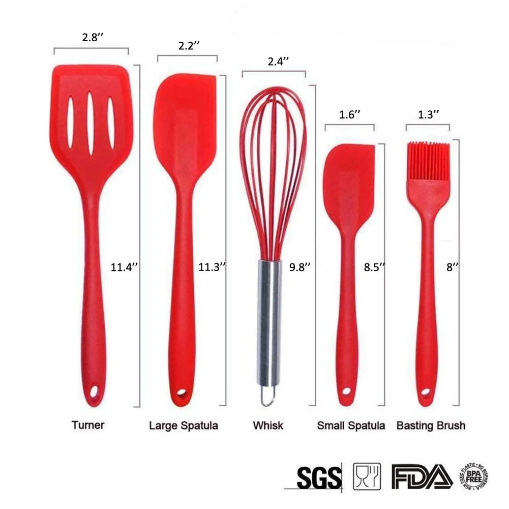 10 Pc Silicone Kitchen Cooking Utensils Set (Red) N5802