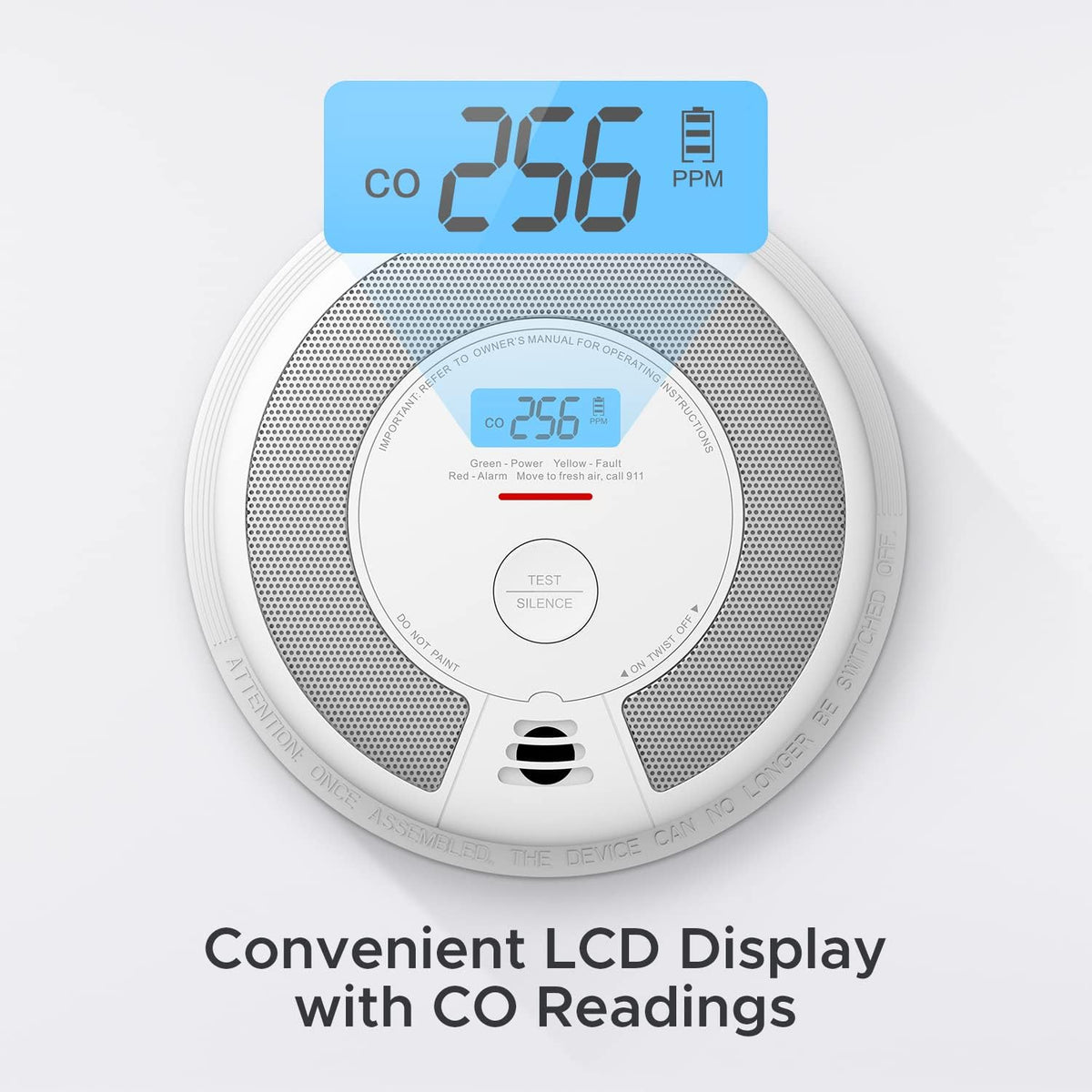10-Year Battery Smoke Carbon Monoxide Alarm Detector with Large LCD Display H8462