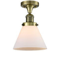 1 Light Semi Flush Mount Antique Brass Matte White T239385