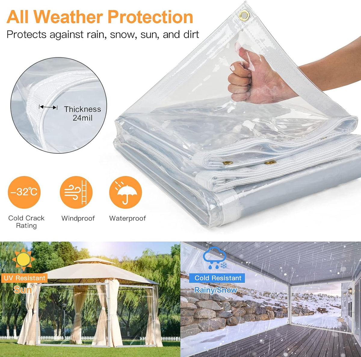 10 x 10FT Clear Waterproof Vinyl Tarp with Grommets V721423
