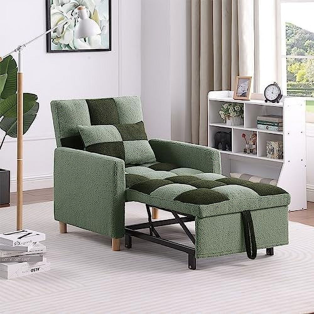 Grey Velvet Convertible Chair Bed Sleeper Chair with Pillow F367389