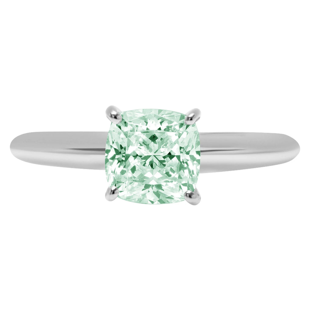 1.5ct Cushion Cut Green Simulated Diamond Solid 18k White Gold Solitaire Ring Size 3.5 S922797
