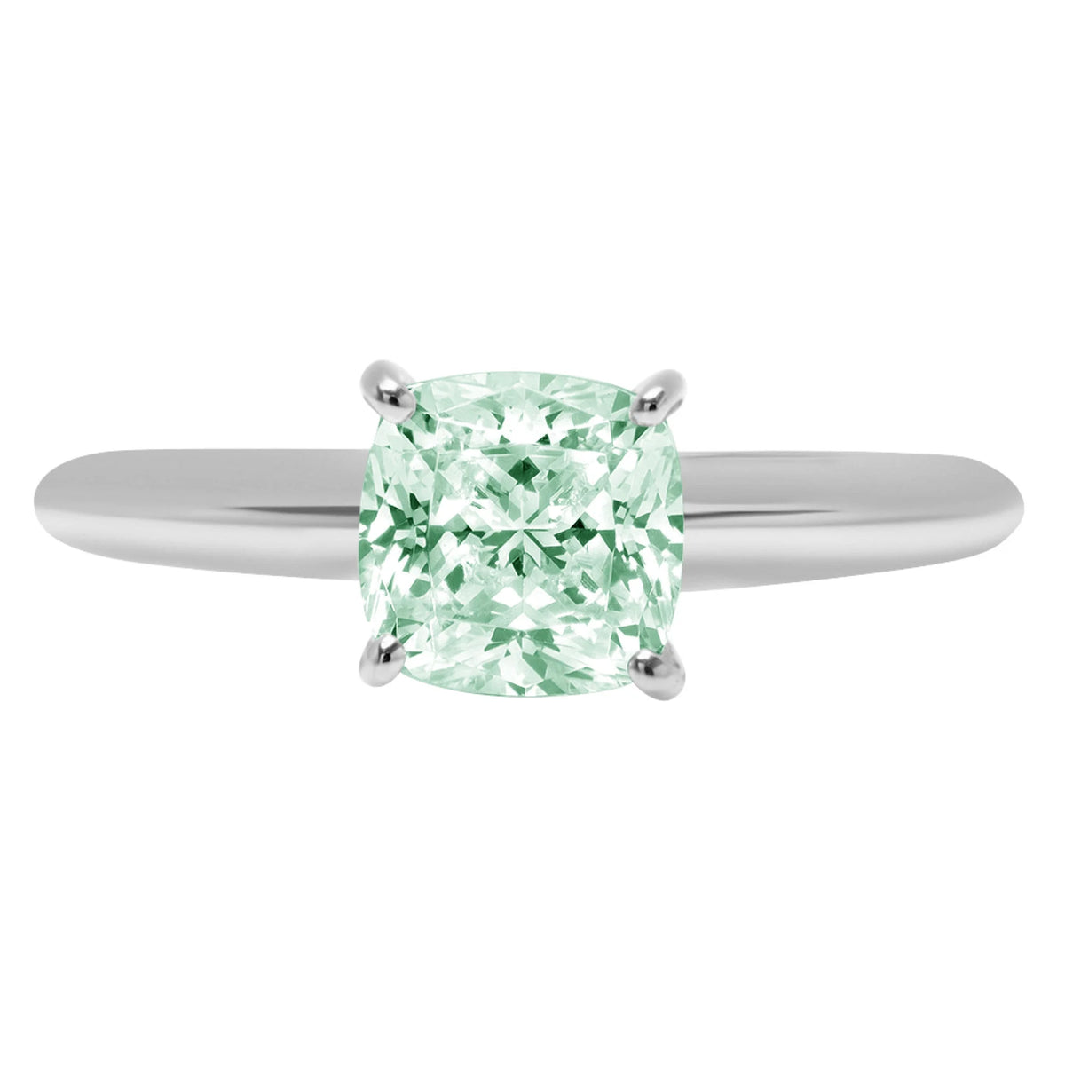 1.5ct Cushion Cut Green Simulated Diamond Solid 18k White Gold Solitaire Ring Size 3.5 S922797