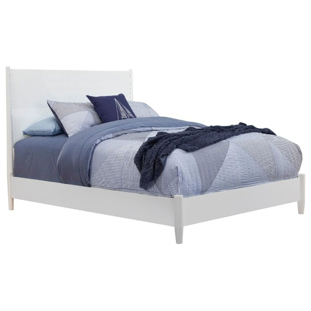 King Size Wooden Panel Bed with Circular Accent Headboard White Z12680