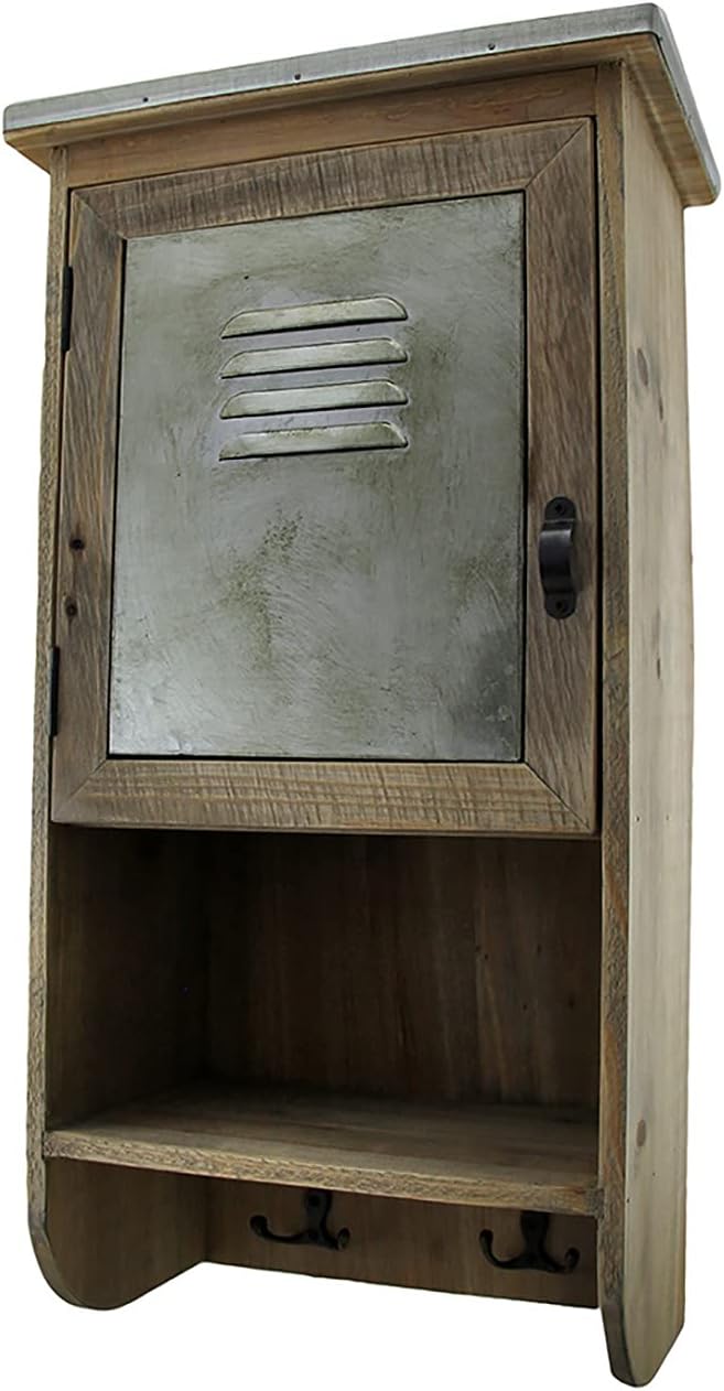 Rustic Reclaimed Wood Wall Cabinet with Shelf and Hooks, 20 in. Pack of 2 K778696