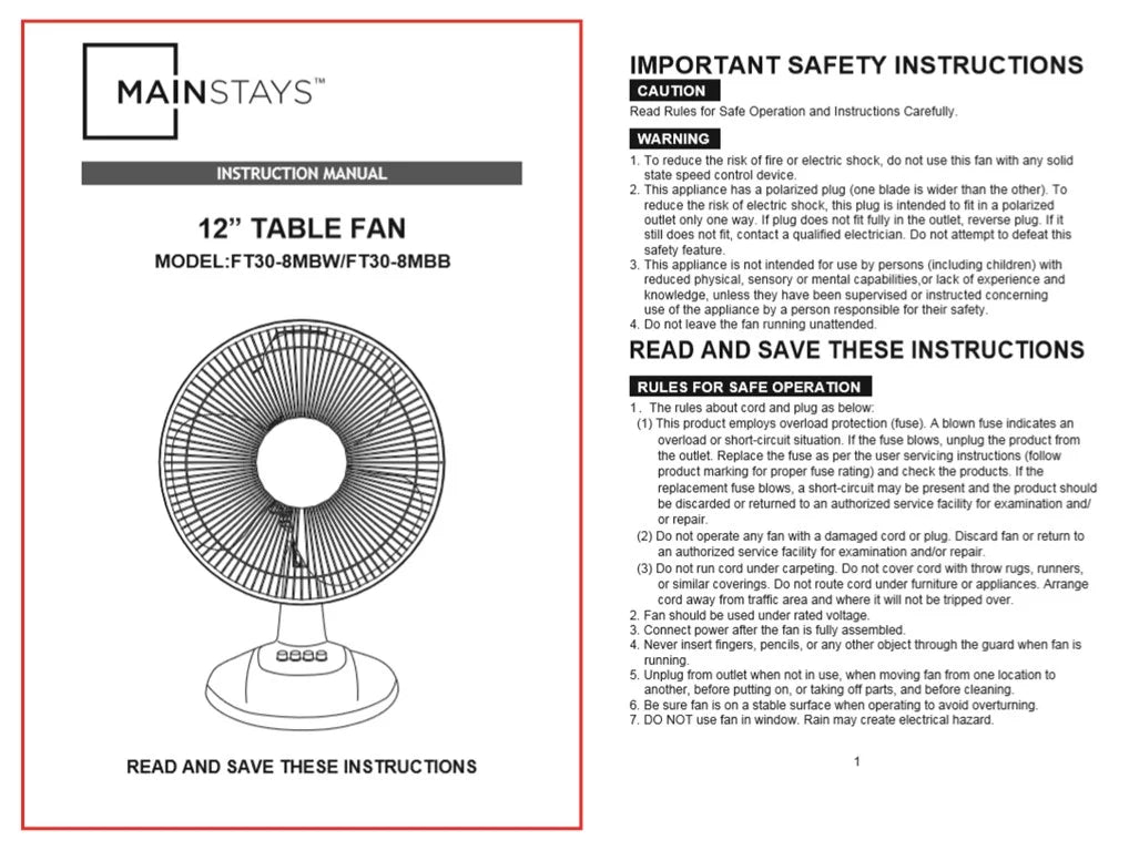 12-inch 3-Speed Oscillating Table Fan, White D587