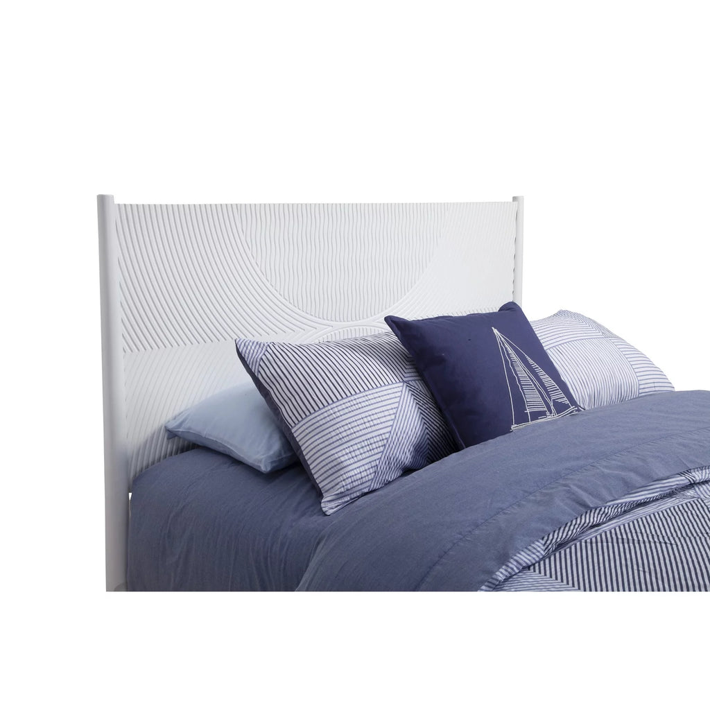 King Size Wooden Panel Bed with Circular Accent Headboard White Z12680