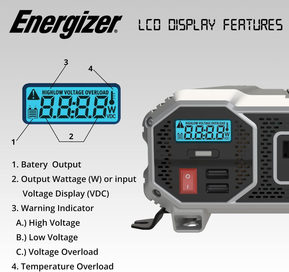 1500 Watts Modified Sine Wave Car Inverter, 12v to 110v, Two AC Outlets, Two USB Ports (2.4 Amp), DC to AC Converter N72652