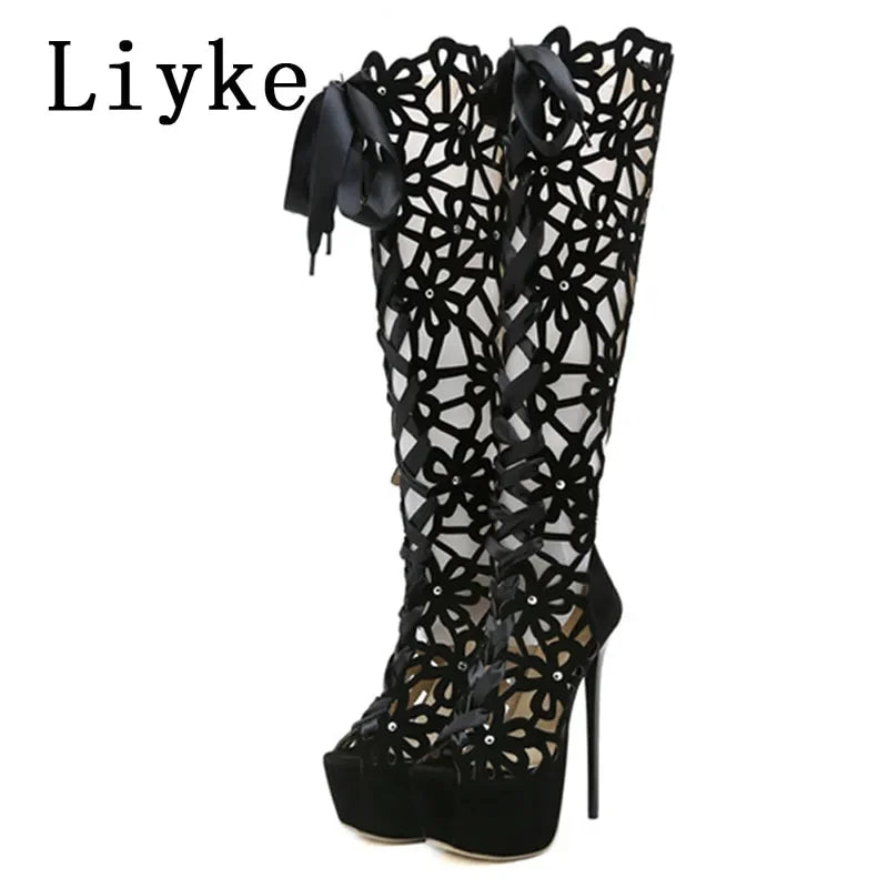16CM Ultra Thin High Heels Over The Knee Boots Black E370793