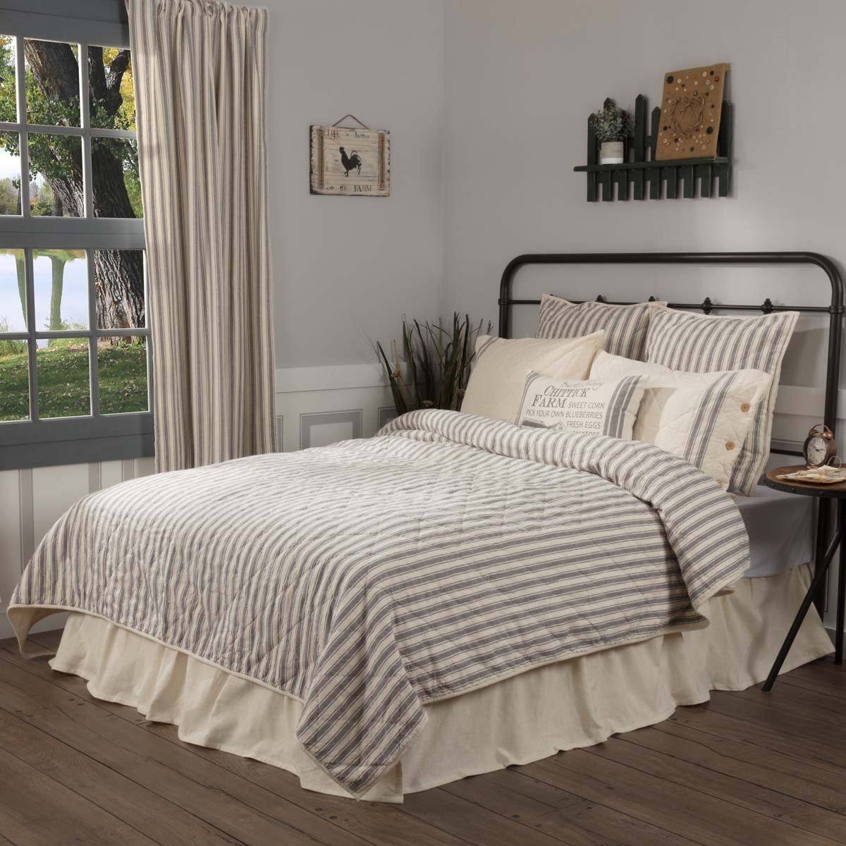 King Gray Ticking Stripe Quilt G84754
