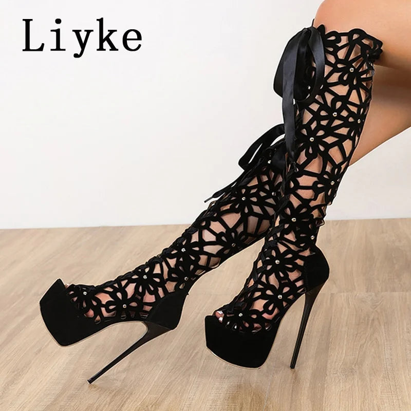 16CM Ultra Thin High Heels Over The Knee Boots Black E370793