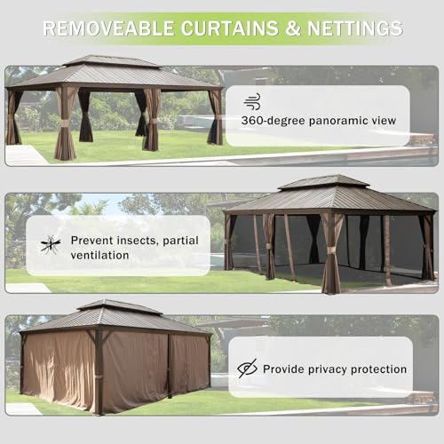 10’ x 10’ Gray Hardtop Gazebo with Netting & Curtains C724936