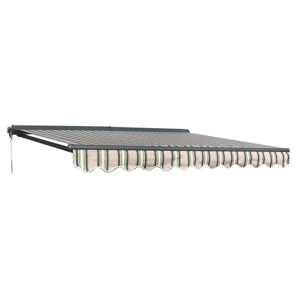 13 x 10 Feet Multi-Striped Green Retractable Patio Awning Y496043