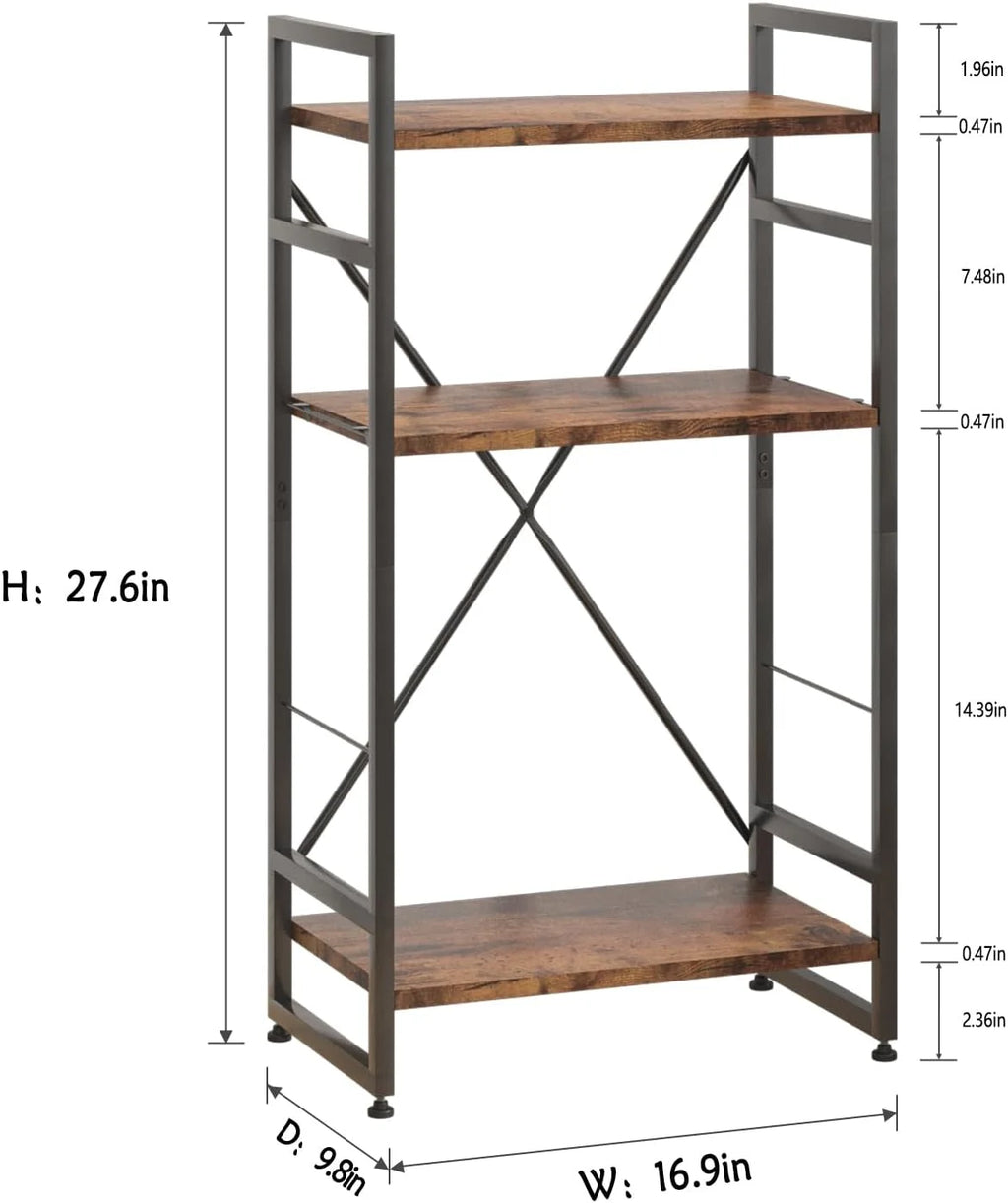 3 Tiers Rustic Brown Wooden Bookshelf X46238