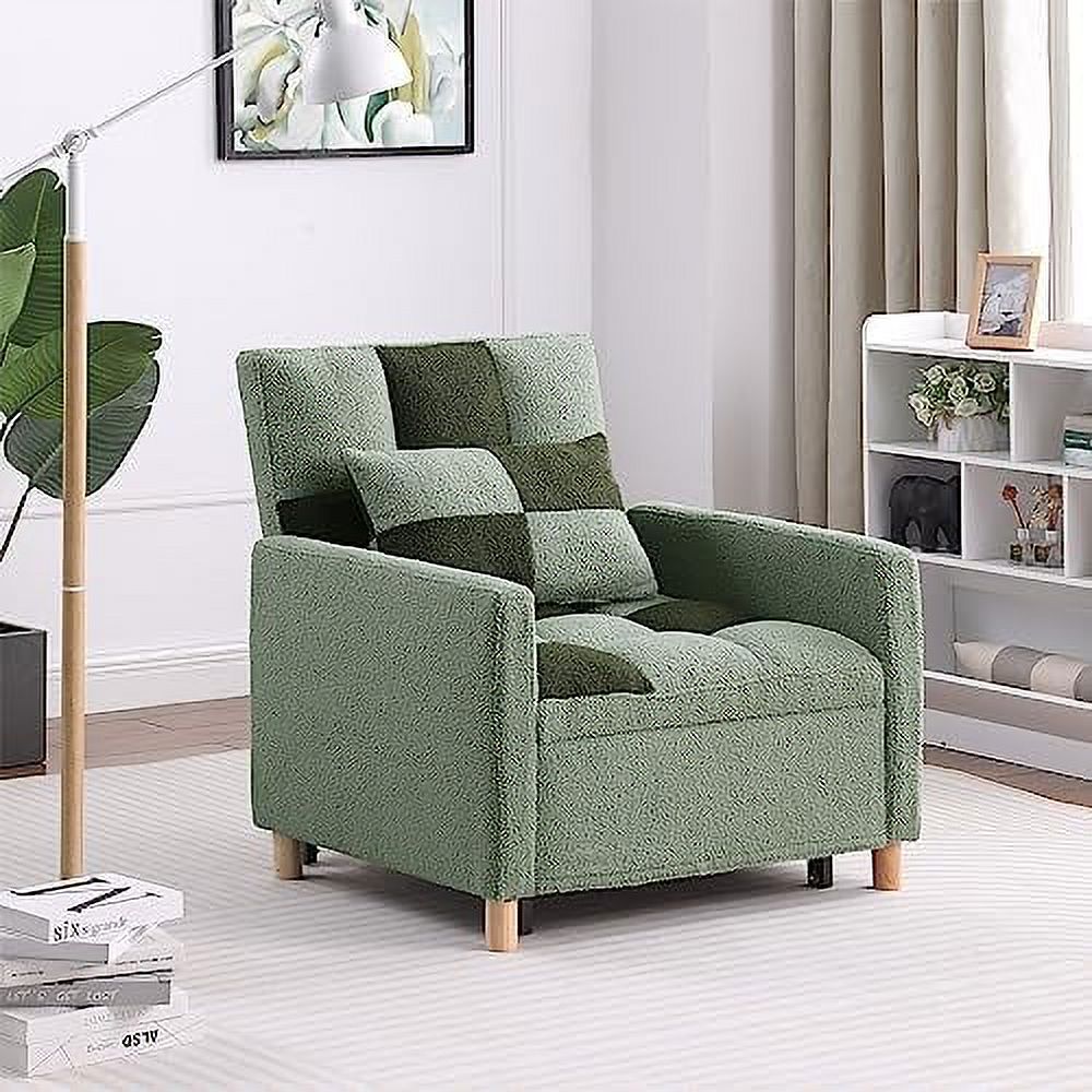 Grey Velvet Convertible Chair Bed Sleeper Chair with Pillow F367389