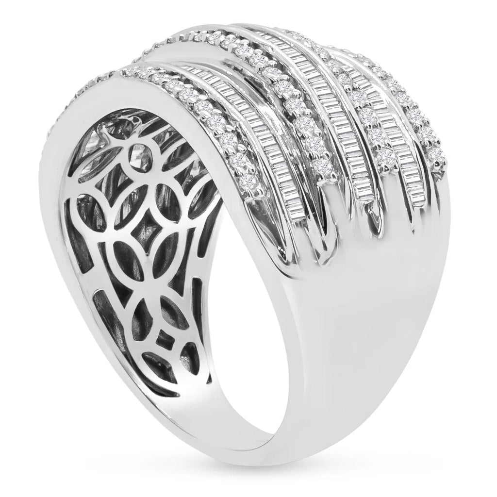 1 Carat Baguette and Round Colorless Diamond Band Ring In Sterling Silver Y584