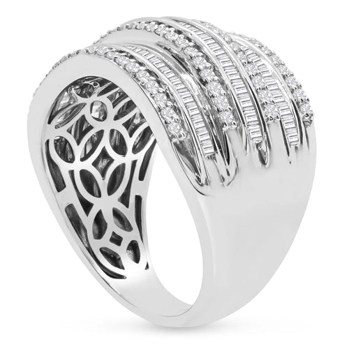1 Carat Baguette and Round Colorless Diamond Band Ring In Sterling Silver Y584