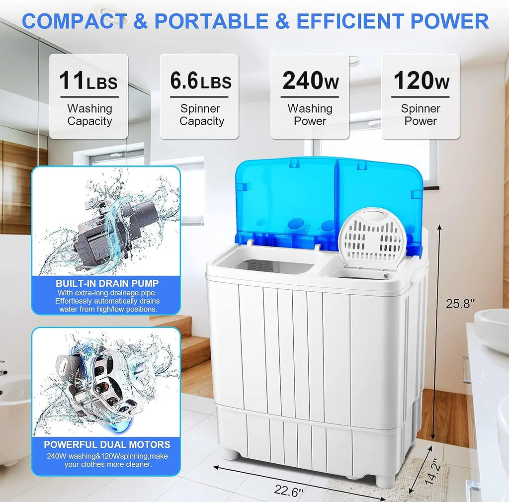 11lbs Washer & 6.6lbs Spin Dryer Combo Washing Machine V3564