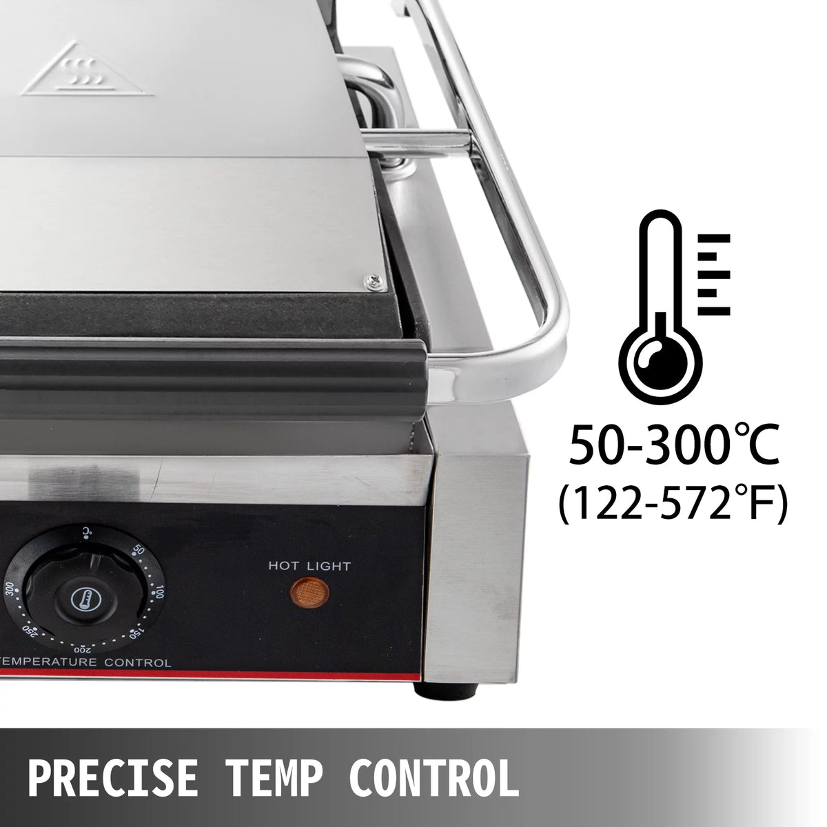 Commercial Sandwich Press Grill 3600W Electric Panini Maker Non-Stick Double Flat Plates Silver+Black L8010