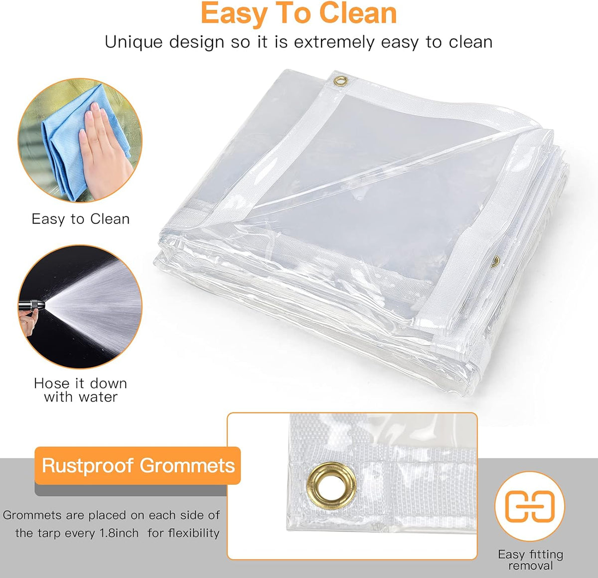 10 x 10FT Clear Waterproof Vinyl Tarp with Grommets V721423