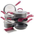 11 Piece Nonstick Pots and Pans Set, Burgundy Handles R252