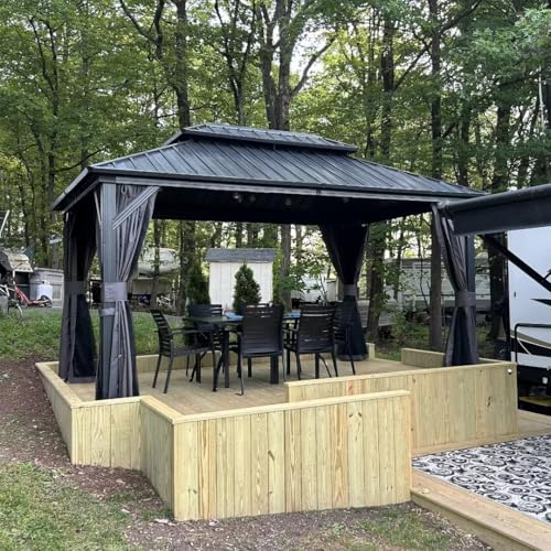 10’ x 10’ Gray Hardtop Gazebo with Netting & Curtains C724936