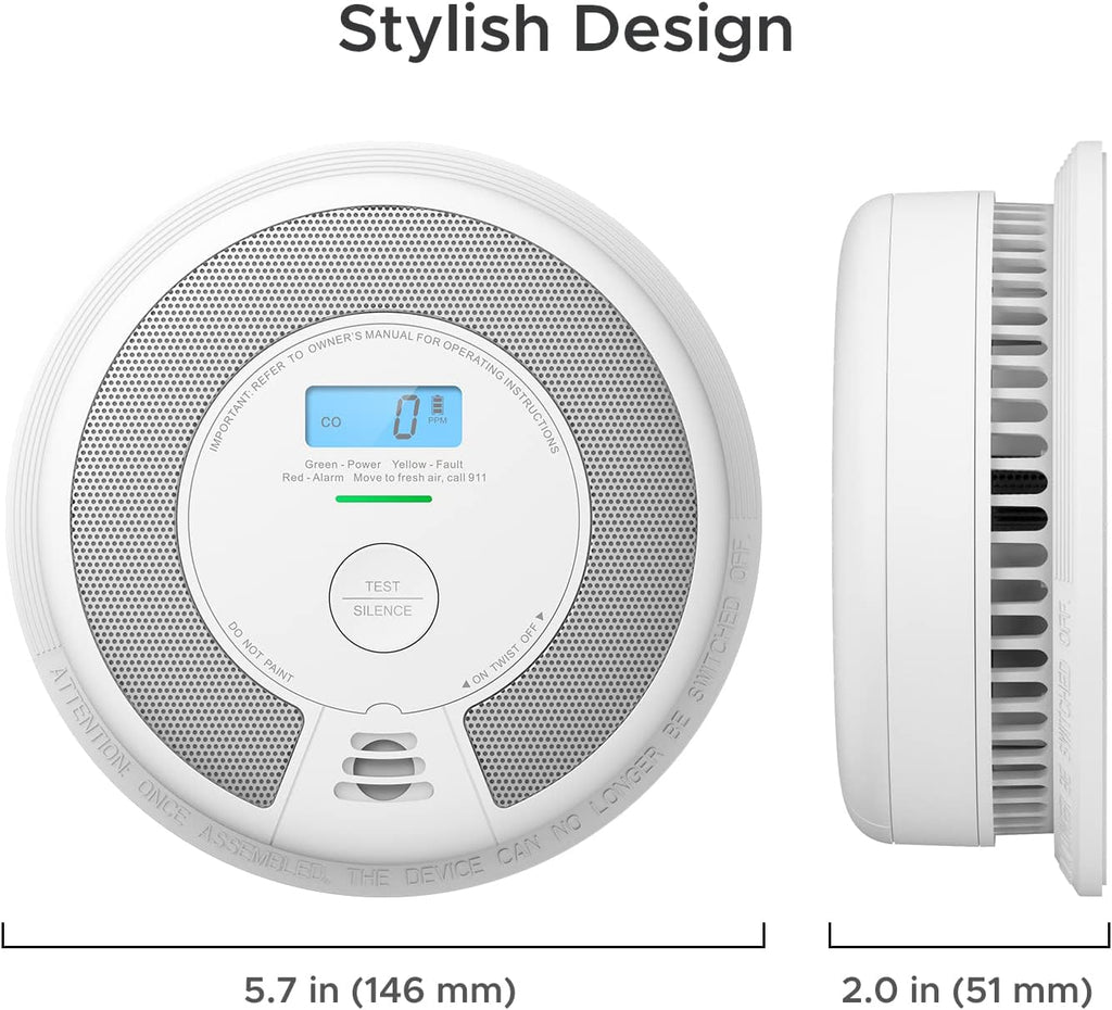 10-Year Battery Smoke Carbon Monoxide Alarm Detector with Large LCD Display H8462