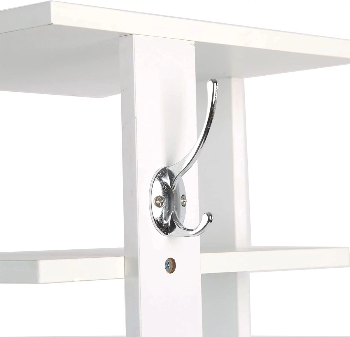 10-Tier Vertical Shoe Rack, Corner Shoe Tower, Slim Shoe Organizer with Two Hanging Hooks, Wooden Shoe Storage Stand (White) B90570