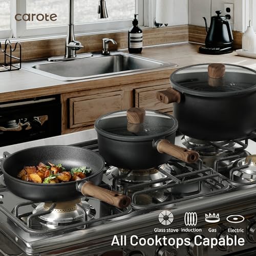 16pcs Non Stick Black Pots and Pans Cookware Set L306