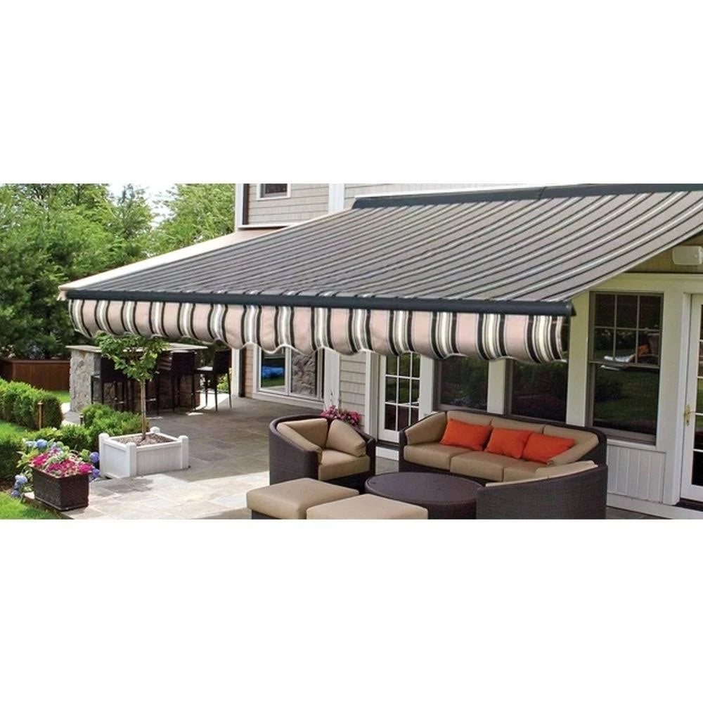 13 x 10 Feet Multi-Striped Green Retractable Patio Awning Y496043