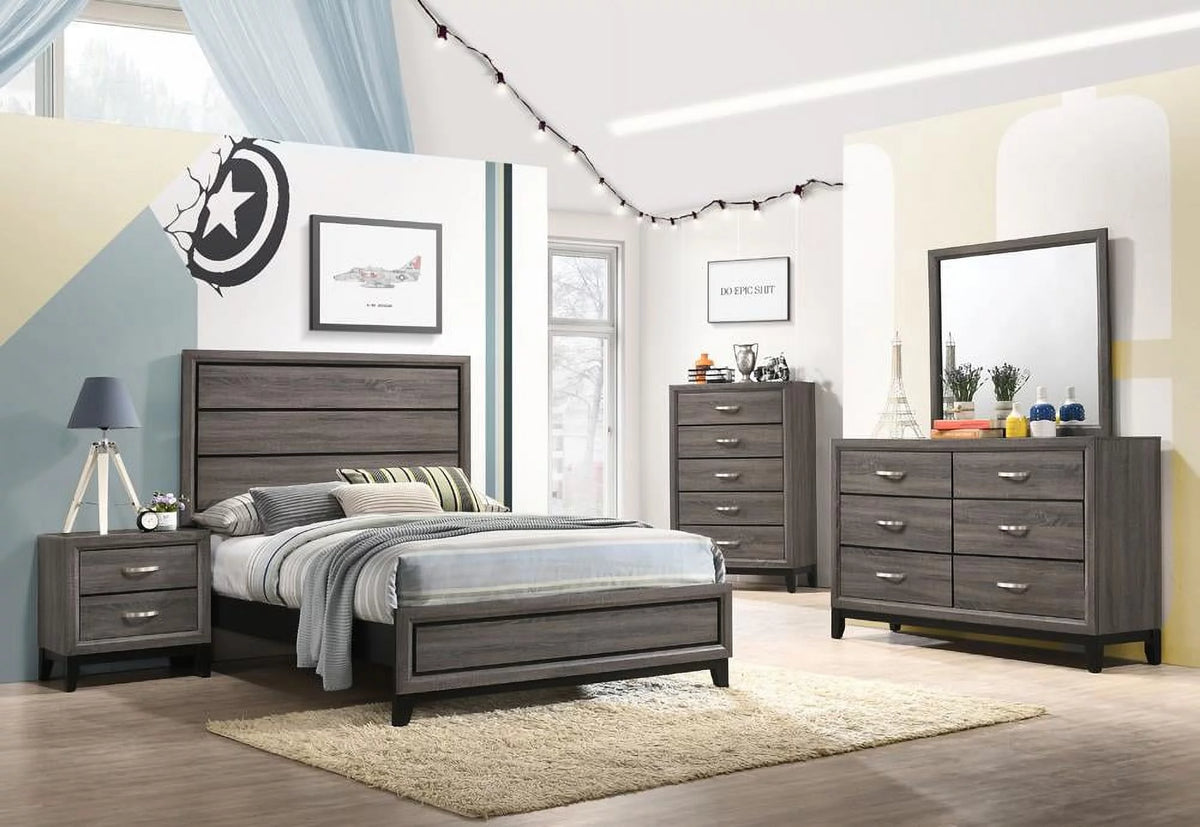 5-piece Full Panel Bedroom Set Grey Oak J718